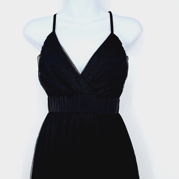 Black Full Length Deep‎ V Neckline Lux Chiffon Formal Dress Size Small - Picture 5 of 14